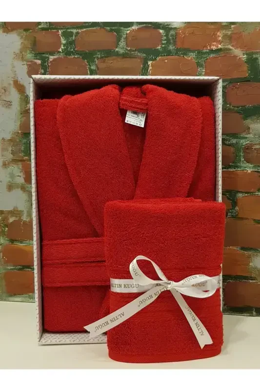 Trendy Shawl Collar Bathrobe Head Towel Red L Size-red - 1