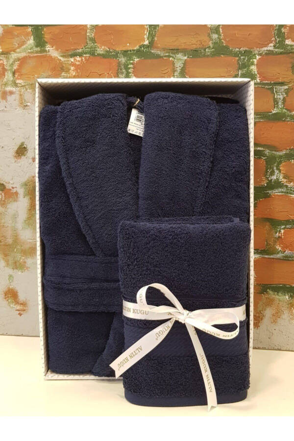 Trendy Shawl Robe + Head Towel - Navy - 1