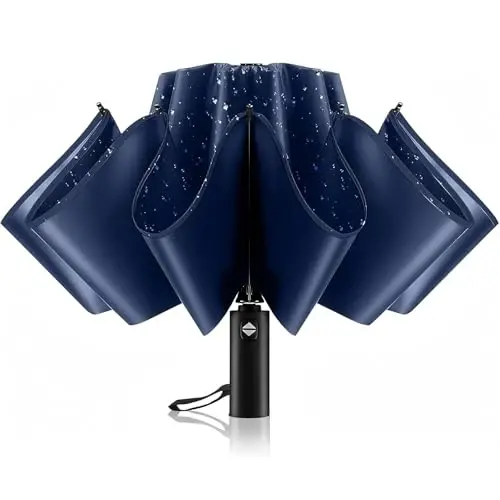 Trenovo Windproof Trave Inverted Umbrella With Reflective Stripe, Reverse Compact Umbrellas for Rain, Portable Large Folding Sun UV Automatic Upside Down Umbrella for Car Backpack - 1