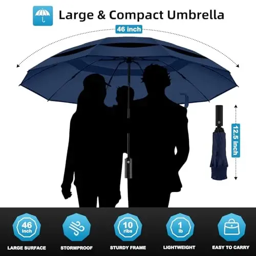 Trenovo Windproof Trave Inverted Umbrella With Reflective Stripe, Reverse Compact Umbrellas for Rain, Portable Large Folding Sun UV Automatic Upside Down Umbrella for Car Backpack - TRENOVO (1)
