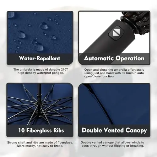 Trenovo Windproof Trave Inverted Umbrella With Reflective Stripe, Reverse Compact Umbrellas for Rain, Portable Large Folding Sun UV Automatic Upside Down Umbrella for Car Backpack - 4