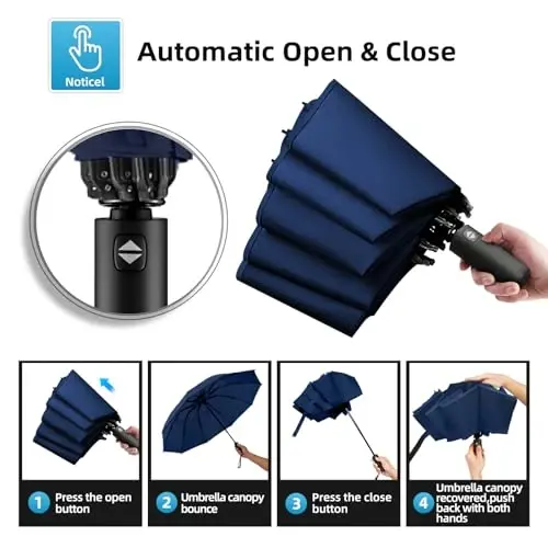 Trenovo Windproof Trave Inverted Umbrella With Reflective Stripe, Reverse Compact Umbrellas for Rain, Portable Large Folding Sun UV Automatic Upside Down Umbrella for Car Backpack - 6