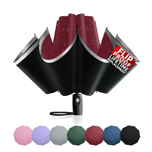 Trenovo Windproof Trave Inverted Umbrella With Reflective Stripe, Reverse Compact Umbrellas for Rain, Portable Large Folding Sun UV Automatic Upside Down Umbrella for Car Backpack - 1