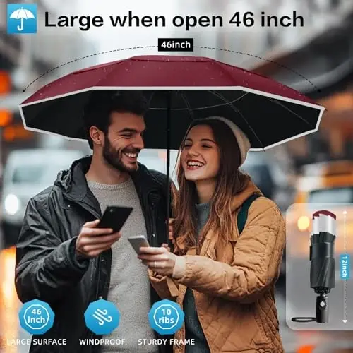 Trenovo Windproof Trave Inverted Umbrella With Reflective Stripe, Reverse Compact Umbrellas for Rain, Portable Large Folding Sun UV Automatic Upside Down Umbrella for Car Backpack - 2