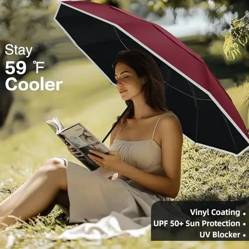 Trenovo Windproof Trave Inverted Umbrella With Reflective Stripe, Reverse Compact Umbrellas for Rain, Portable Large Folding Sun UV Automatic Upside Down Umbrella for Car Backpack - 5