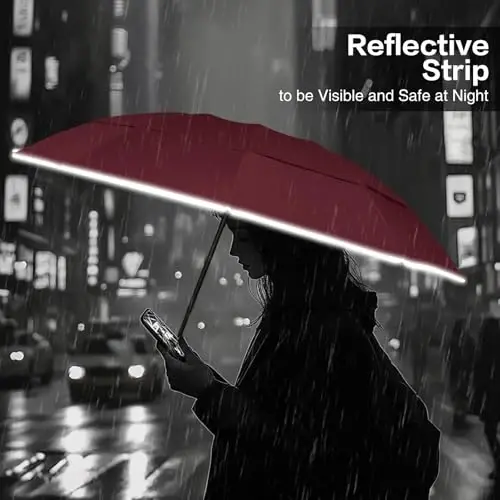 Trenovo Windproof Trave Inverted Umbrella With Reflective Stripe, Reverse Compact Umbrellas for Rain, Portable Large Folding Sun UV Automatic Upside Down Umbrella for Car Backpack - 6