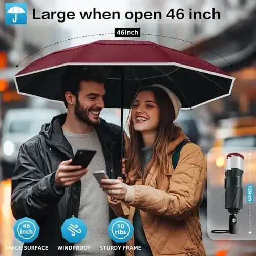 Trenovo Windproof Trave Inverted Umbrella With Reflective Stripe, Reverse Compact Umbrellas for Rain, Portable Large Folding Sun UV Automatic Upside Down Umbrella for Car Backpack - TRENOVO (1)