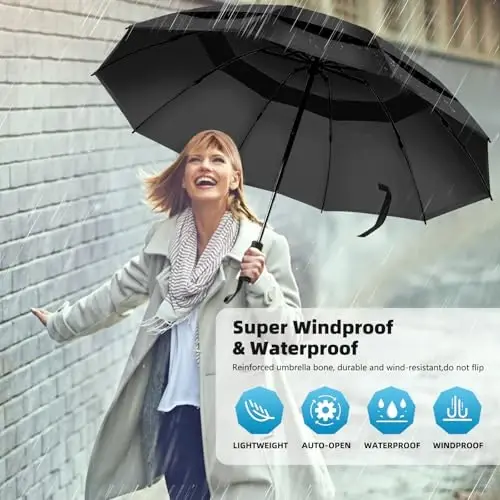 Trenovo Windproof Trave Inverted Umbrella With Reflective Stripe, Reverse Compact Umbrellas for Rain, Portable Large Folding Sun UV Automatic Upside Down Umbrella for Car Backpack - 5