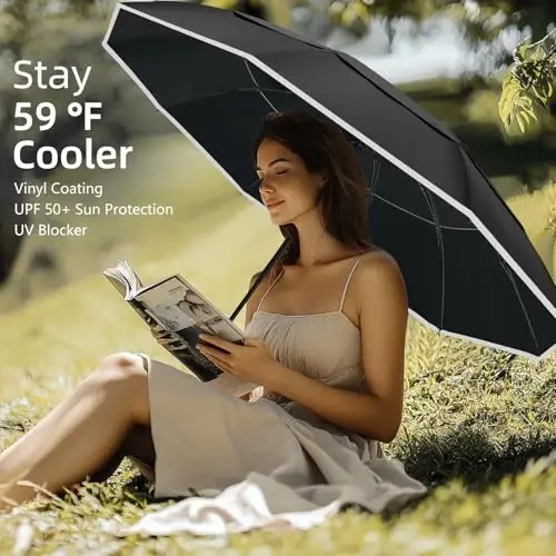 Trenovo Windproof Trave Inverted Umbrella With Reflective Stripe, Reverse Compact Umbrellas for Rain, Portable Large Folding Sun UV Automatic Upside Down Umbrella for Car Backpack - 5