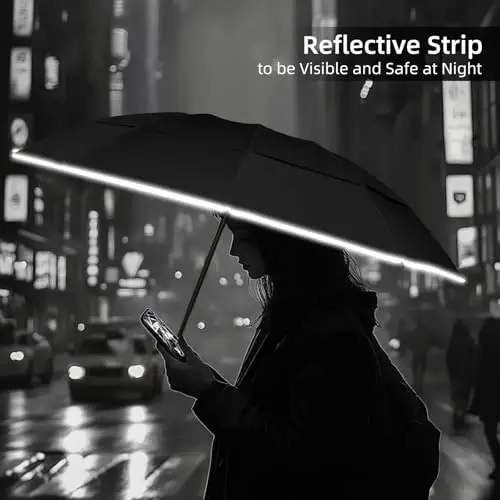 Trenovo Windproof Trave Inverted Umbrella With Reflective Stripe, Reverse Compact Umbrellas for Rain, Portable Large Folding Sun UV Automatic Upside Down Umbrella for Car Backpack - 6