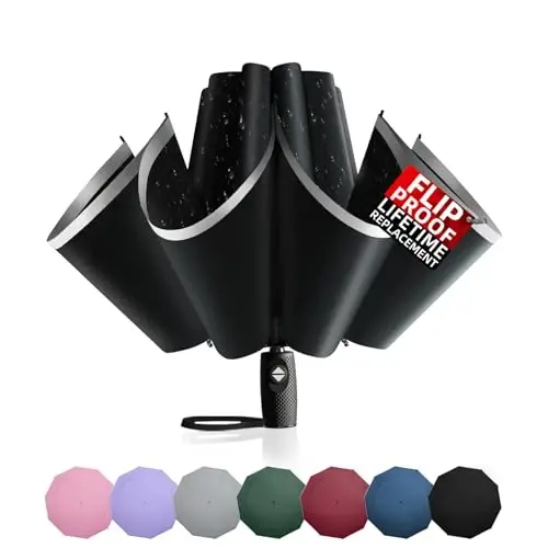 Trenovo Windproof Trave Inverted Umbrella With Reflective Stripe, Reverse Compact Umbrellas for Rain, Portable Large Folding Sun UV Automatic Upside Down Umbrella for Car Backpack - 1