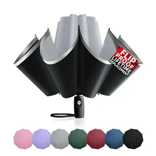 Trenovo Windproof Trave Inverted Umbrella With Reflective Stripe, Reverse Compact Umbrellas for Rain, Portable Large Folding Sun UV Automatic Upside Down Umbrella for Car Backpack - TRENOVO