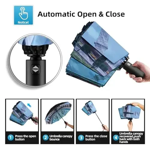 Trenovo Windproof Trave Inverted Umbrella With Reflective Stripe, Reverse Compact Umbrellas for Rain, Portable Large Folding Sun UV Automatic Upside Down Umbrella for Car Backpack - 6