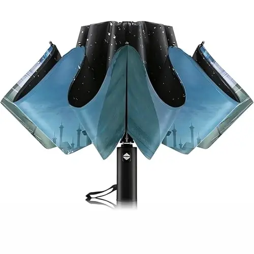 Trenovo Windproof Trave Inverted Umbrella With Reflective Stripe, Reverse Compact Umbrellas for Rain, Portable Large Folding Sun UV Automatic Upside Down Umbrella for Car Backpack 