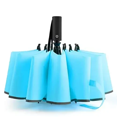 Trenovo Windproof Trave Inverted Umbrella With Reflective Stripe, Reverse Compact Umbrellas for Rain, Portable Large Folding Sun UV Automatic Upside Down Umbrella for Car Backpack - 1