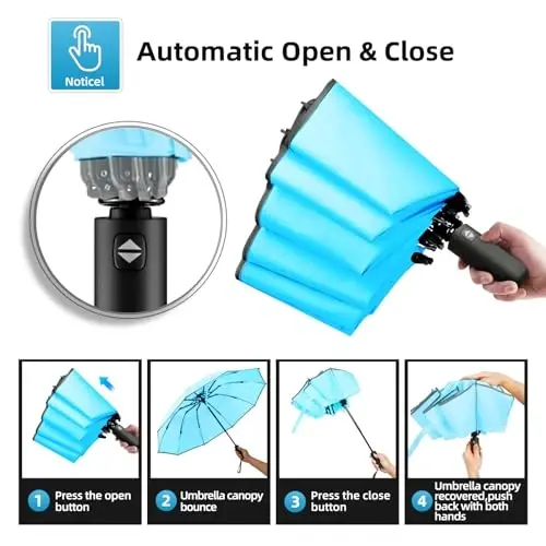 Trenovo Windproof Trave Inverted Umbrella With Reflective Stripe, Reverse Compact Umbrellas for Rain, Portable Large Folding Sun UV Automatic Upside Down Umbrella for Car Backpack - 5