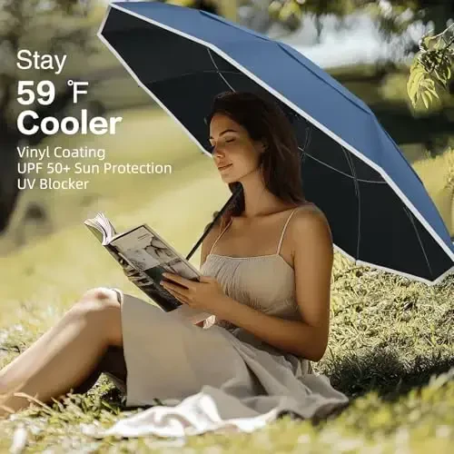 Trenovo Windproof Trave Inverted Umbrella With Reflective Stripe, Reverse Compact Umbrellas for Rain, Portable Large Folding Sun UV Automatic Upside Down Umbrella for Car Backpack - 5