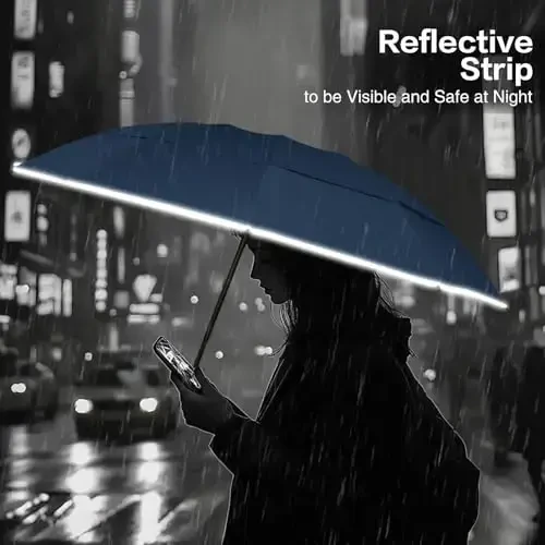 Trenovo Windproof Trave Inverted Umbrella With Reflective Stripe, Reverse Compact Umbrellas for Rain, Portable Large Folding Sun UV Automatic Upside Down Umbrella for Car Backpack - 6