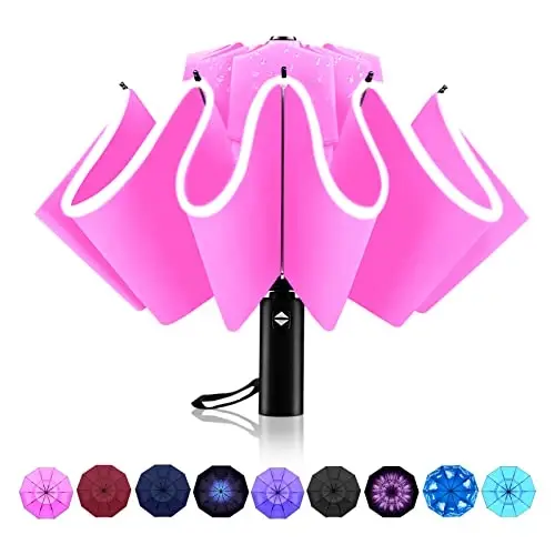 Trenovo Windproof Automatic Inverted Umbrella – Compact Folding with Sun UV Protection, Portable Travel Umbrella for Car & Backpack 