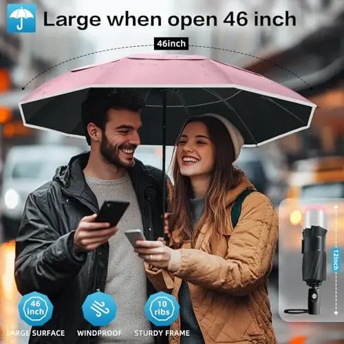 Trenovo Windproof Trave Inverted Umbrella With Reflective Stripe, Reverse Compact Umbrellas for Rain, Portable Large Folding Sun UV Automatic Upside Down Umbrella for Car Backpack - TRENOVO (1)