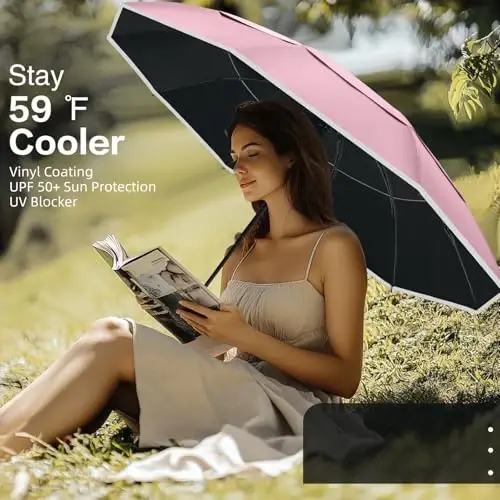 Trenovo Windproof Trave Inverted Umbrella With Reflective Stripe, Reverse Compact Umbrellas for Rain, Portable Large Folding Sun UV Automatic Upside Down Umbrella for Car Backpack - 5