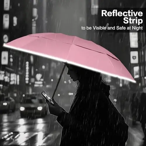 Trenovo Windproof Trave Inverted Umbrella With Reflective Stripe, Reverse Compact Umbrellas for Rain, Portable Large Folding Sun UV Automatic Upside Down Umbrella for Car Backpack - 6