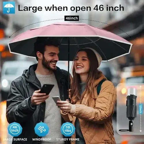 Trenovo Windproof Trave Inverted Umbrella With Reflective Stripe, Reverse Compact Umbrellas for Rain, Portable Large Folding Sun UV Automatic Upside Down Umbrella for Car Backpack - TRENOVO (1)