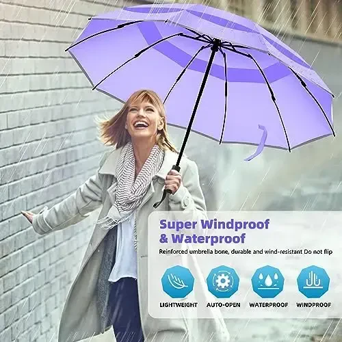 Trenovo Windproof Trave Inverted Umbrella With Reflective Stripe, Reverse Compact Umbrellas for Rain, Portable Large Folding Sun UV Automatic Upside Down Umbrella for Car Backpack - 6