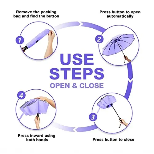 Тrenovo Windproof Trave Inverted Umbrella With Reflective Stripe, Reverse Compact Umbrellas for Rain, Portable Large Folding Sun UV Automatic Upside Down Umbrella for Car Backpack - 5