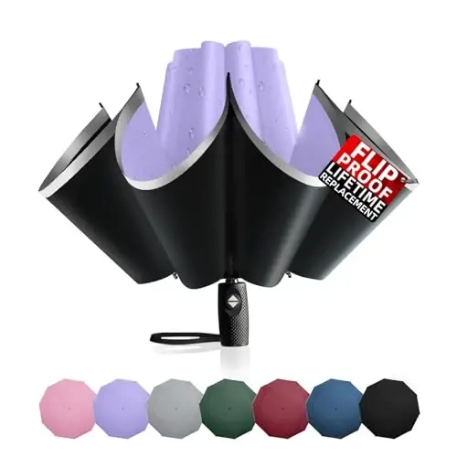 Trenovo Windproof Trave Inverted Umbrella With Reflective Stripe, Reverse Compact Umbrellas for Rain, Portable Large Folding Sun UV Automatic Upside Down Umbrella for Car Backpack - 1