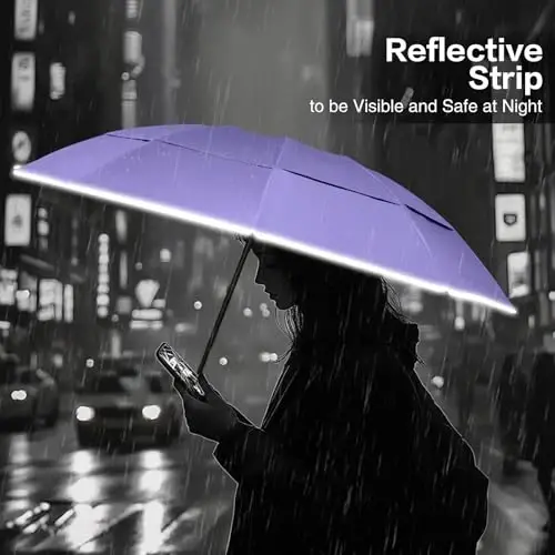 Trenovo Windproof Trave Inverted Umbrella With Reflective Stripe, Reverse Compact Umbrellas for Rain, Portable Large Folding Sun UV Automatic Upside Down Umbrella for Car Backpack - 6