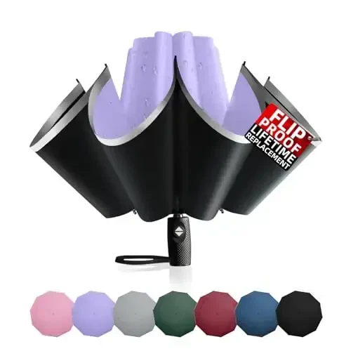 Trenovo Windproof Trave Inverted Umbrella With Reflective Stripe, Reverse Compact Umbrellas for Rain, Portable Large Folding Sun UV Automatic Upside Down Umbrella for Car Backpack - TRENOVO