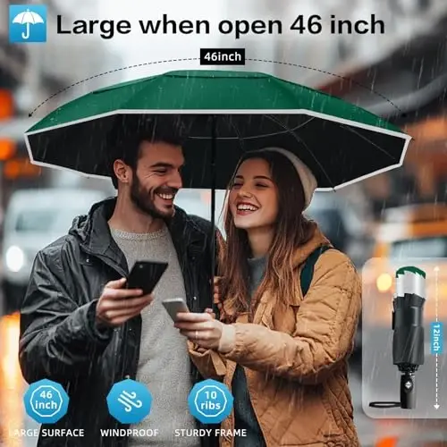Trenovo Windproof Trave Inverted Umbrella With Reflective Stripe, Reverse Compact Umbrellas for Rain, Portable Large Folding Sun UV Automatic Upside Down Umbrella for Car Backpack - 2