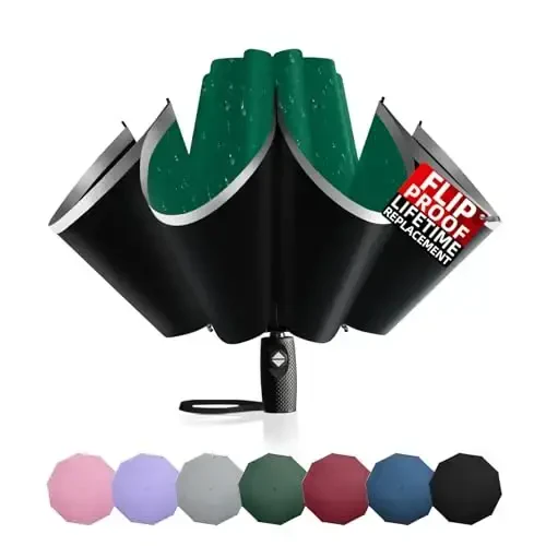 Trenovo Windproof Trave Inverted Umbrella With Reflective Stripe, Reverse Compact Umbrellas for Rain, Portable Large Folding Sun UV Automatic Upside Down Umbrella for Car Backpack 