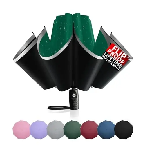 Trenovo Windproof Trave Inverted Umbrella With Reflective Stripe, Reverse Compact Umbrellas for Rain, Portable Large Folding Sun UV Automatic Upside Down Umbrella for Car Backpack - 1