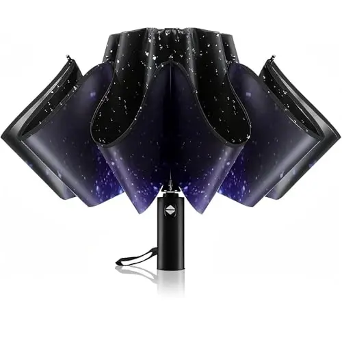 Trenovo Windproof Automatic Inverted Umbrella – Compact Folding with Sun UV Protection, Portable Travel Umbrella for Car & Backpack 