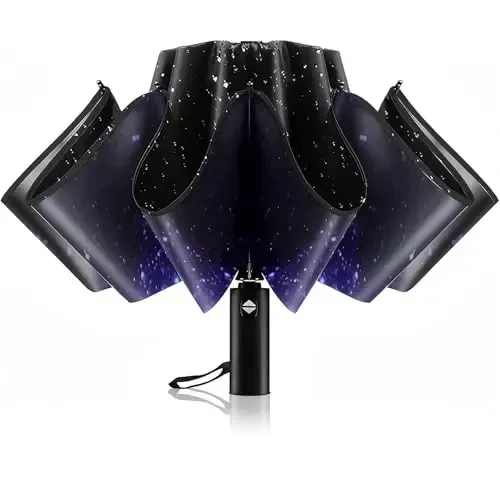 Trenovo Windproof Trave Inverted Umbrella With Reflective Stripe, Reverse Compact Umbrellas for Rain, Portable Large Folding Sun UV Automatic Upside Down Umbrella for Car Backpack 