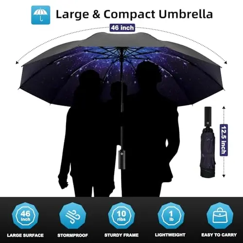 Trenovo Windproof Trave Inverted Umbrella With Reflective Stripe, Reverse Compact Umbrellas for Rain, Portable Large Folding Sun UV Automatic Upside Down Umbrella for Car Backpack - 2
