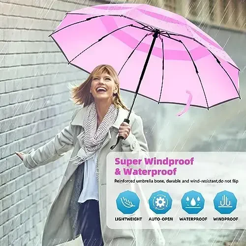 Trenovo Shamoldan himoyalangan Trave teskari soyabon, yomg'ir uchun teskari ixcham soyabonlar, mashina ryukzaki uchun portativ katta buklama quyosh UV avtomatik teskari soyabon - 6