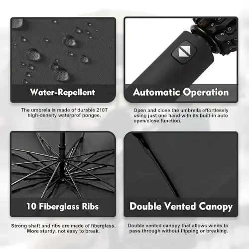 Trenovo Shamoldan himoyalangan Trave teskari soyabon, Yoritgichli chiziqli teskari ixcham soyabonlar yomg'ir uchun, Portativ katta buklama quyosh UV avtomatik teskari soyabon mashina ryukzaki uchun - 3