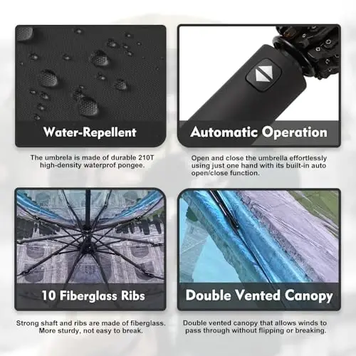 Trenovo Shamolga chidamli Sayohat Invertirlangan Soyaboni Reflektiv Chiziqli, Yomg'ir uchun Teskari Kompakt Soyabonlar, Avtomobil Ryukzaki uchun Portativ Katta Buklanadigan Quyosh UV Avtomatik Ag'darilgan Soyabon - 4