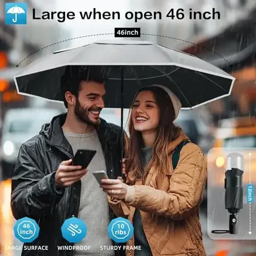 Trenovo Windproof Trave Inverted Soyabon, Yansıtuvchi Chiziqli, Yomg'ir uchun Teskari Kompakt Soyabonlar, Mashina Ryukzak uchun Portativ Katta Buklanadigan Quyosh UV Avtomatik Ag'darilgan Soyabon - TRENOVO (1)