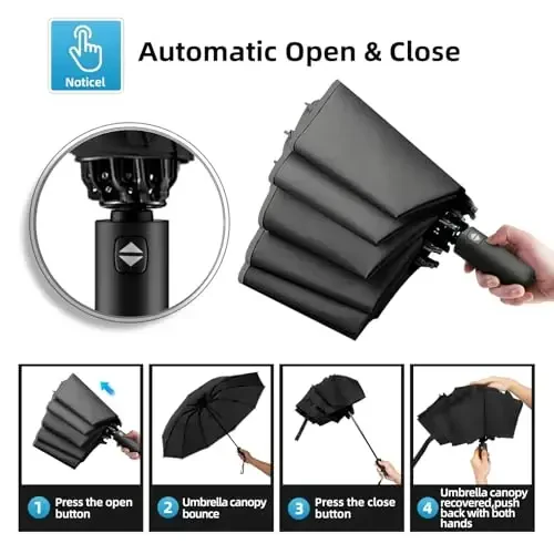 Trenovo Windproof Trave Inverted Umbrella With Reflective Stripe, Reverse Compact Umbrellas for Rain, Portable Large Folding Sun UV Automatic Upside Down Umbrella for Car Backpack - 4
