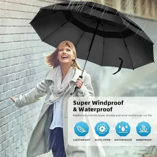 Trenovo Windproof Trave Inverted Umbrella With Reflective Stripe, Reverse Compact Umbrellas for Rain, Portable Large Folding Sun UV Automatic Upside Down Umbrella for Car Backpack - 5