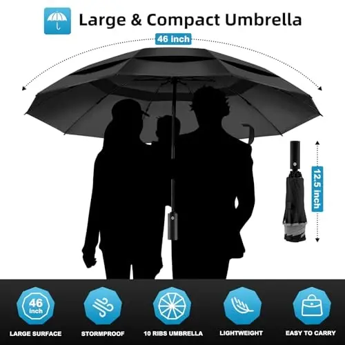 Trenovo Windproof Trave Inverted Umbrella With Reflective Stripe, Reverse Compact Umbrellas for Rain, Portable Large Folding Sun UV Automatic Upside Down Umbrella for Car Backpack - 2