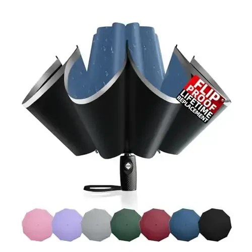 Trenovo Windproof Trave Inverted Umbrella With Reflective Stripe, Reverse Compact Umbrellas for Rain, Portable Large Folding Sun UV Automatic Upside Down Umbrella for Car Backpack - 1