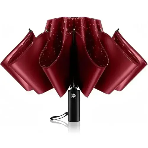 Trenovo Windproof Trave Inverted Umbrella With Reflective Stripe, Reverse Compact Umbrellas for Rain, Portable Large Folding Sun UV Automatic Upside Down Umbrella for Car Backpack - TRENOVO