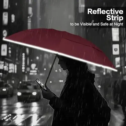 Trenovo Windproof Trave Inverted Umbrella With Reflective Stripe, Reverse Compact Umbrellas for Rain, Portable Large Folding Sun UV Automatic Upside Down Umbrella for Car Backpack - 6