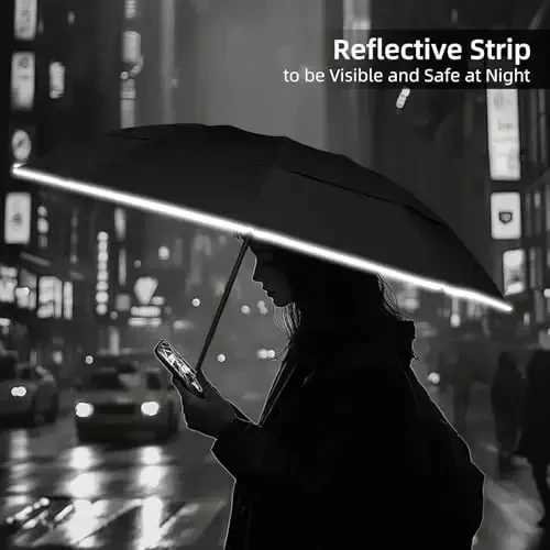 Trenovo Windproof Trave Inverted Umbrella With Reflective Stripe, Reverse Compact Umbrellas for Rain, Portable Large Folding Sun UV Automatic Upside Down Umbrella for Car Backpack - 6