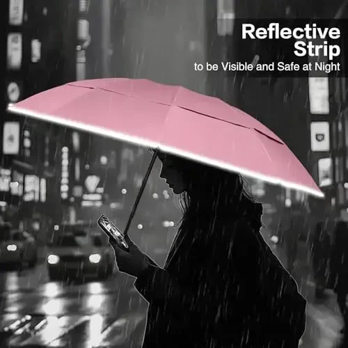 Trenovo Windproof Trave Inverted Umbrella With Reflective Stripe, Reverse Compact Umbrellas for Rain, Portable Large Folding Sun UV Automatic Upside Down Umbrella for Car Backpack - 6